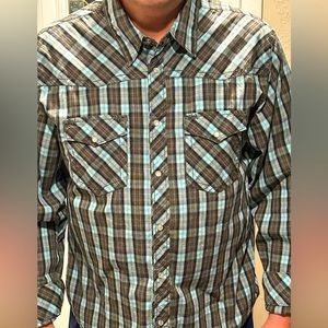 RED SNAP XXL men’s long sleeve shirt, western style, blue black & grey plaid